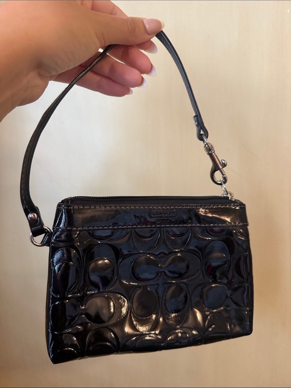 Coach Black Patent Signature Wristlet